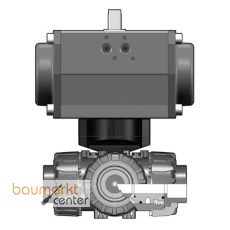 Aliaxis PVC-U 3/2-Wege-Kugelhahn TKD, Klebemuffe, L-Bohrung, DA, d63 FKM
