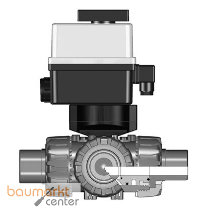 Aliaxis 3/2-Wege-Kugelhahn TKD, PVC-U, d20, 24V, Klebestutzen, L-Bohrung, FKM